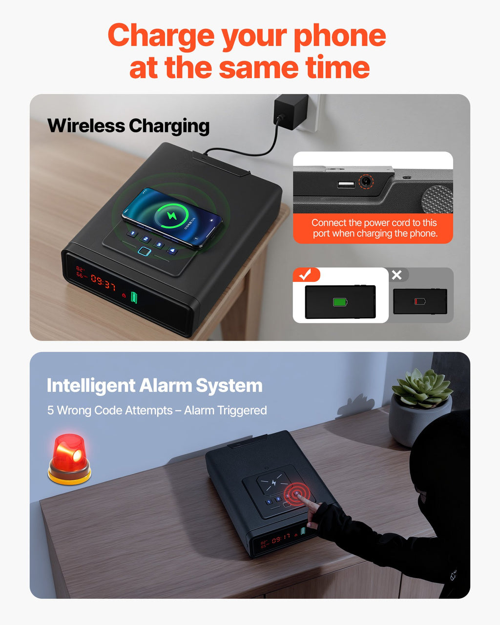 Seifas ginklams VEVOR WX007, su biometrine spyna ir belaidžiu įkrovimu