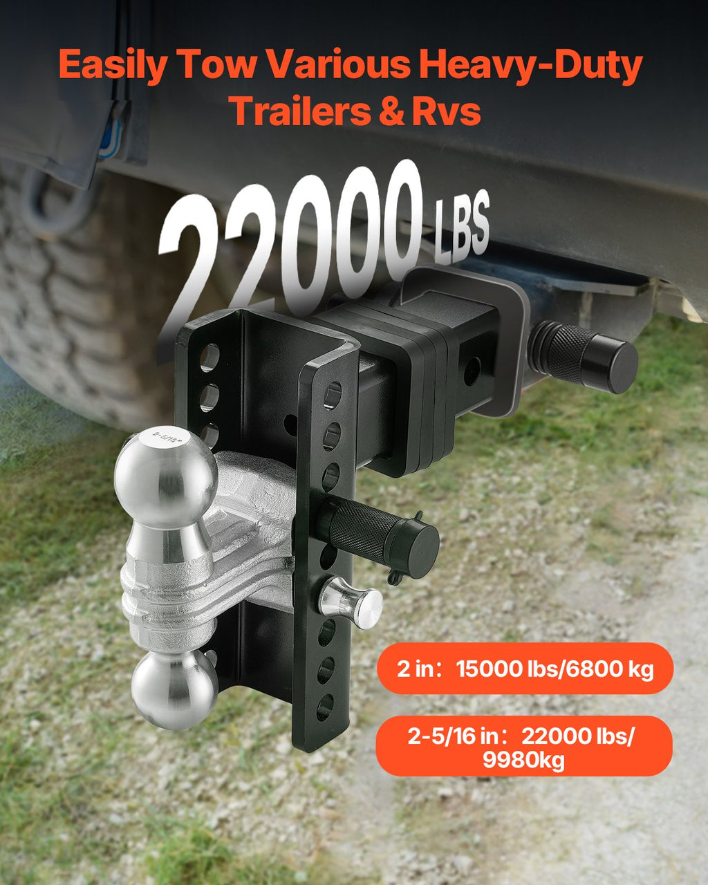 Reguliuojamas priekabos kablys VEVOR TK-2.5"-DROP6", 9980 kg keliamoji galia