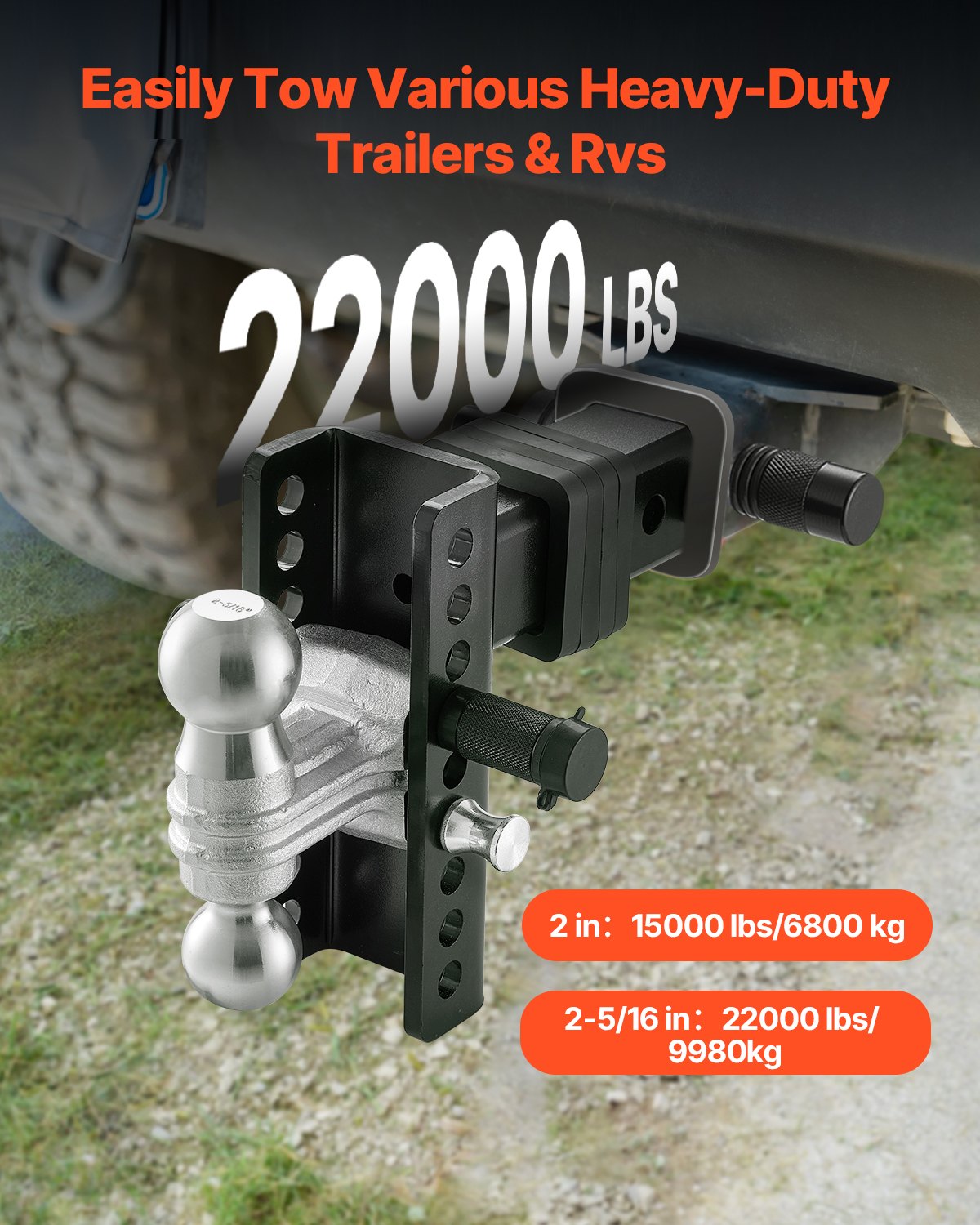 Reguliuojamas priekabos kablys VEVOR TK-2.5"-DROP6", 9980 kg keliamoji galia