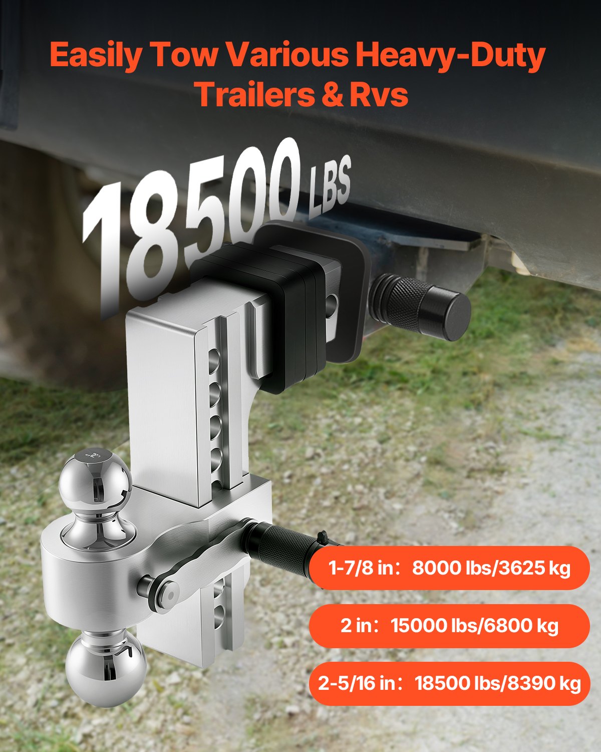 Reguliuojamas priekabos kablys VEVOR AL-2.5-drop8", 8390 kg keliamoji galia.