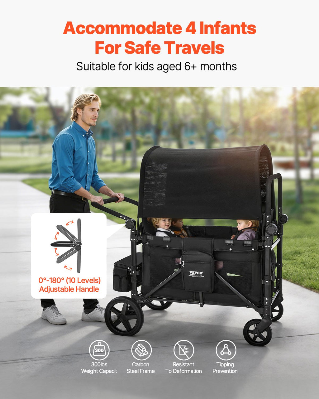 Vežimėlis-vagonėlis keturiems vaikams VEVOR IM4seater-HS, iki 150 kg