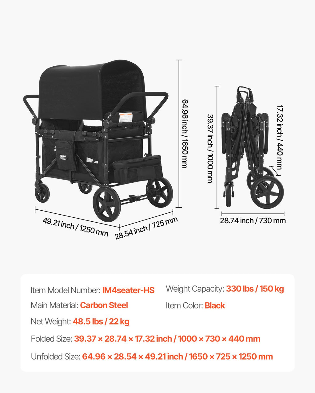 Vežimėlis-vagonėlis keturiems vaikams VEVOR IM4seater-HS, iki 150 kg