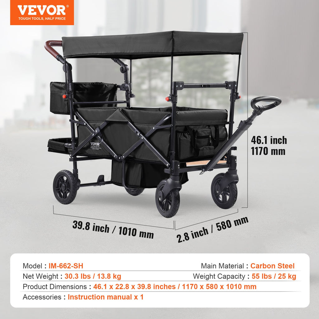 Vežimėlis-vagonėlis dviem vaikams VEVOR IM-662-HS, 25 kg apkrova