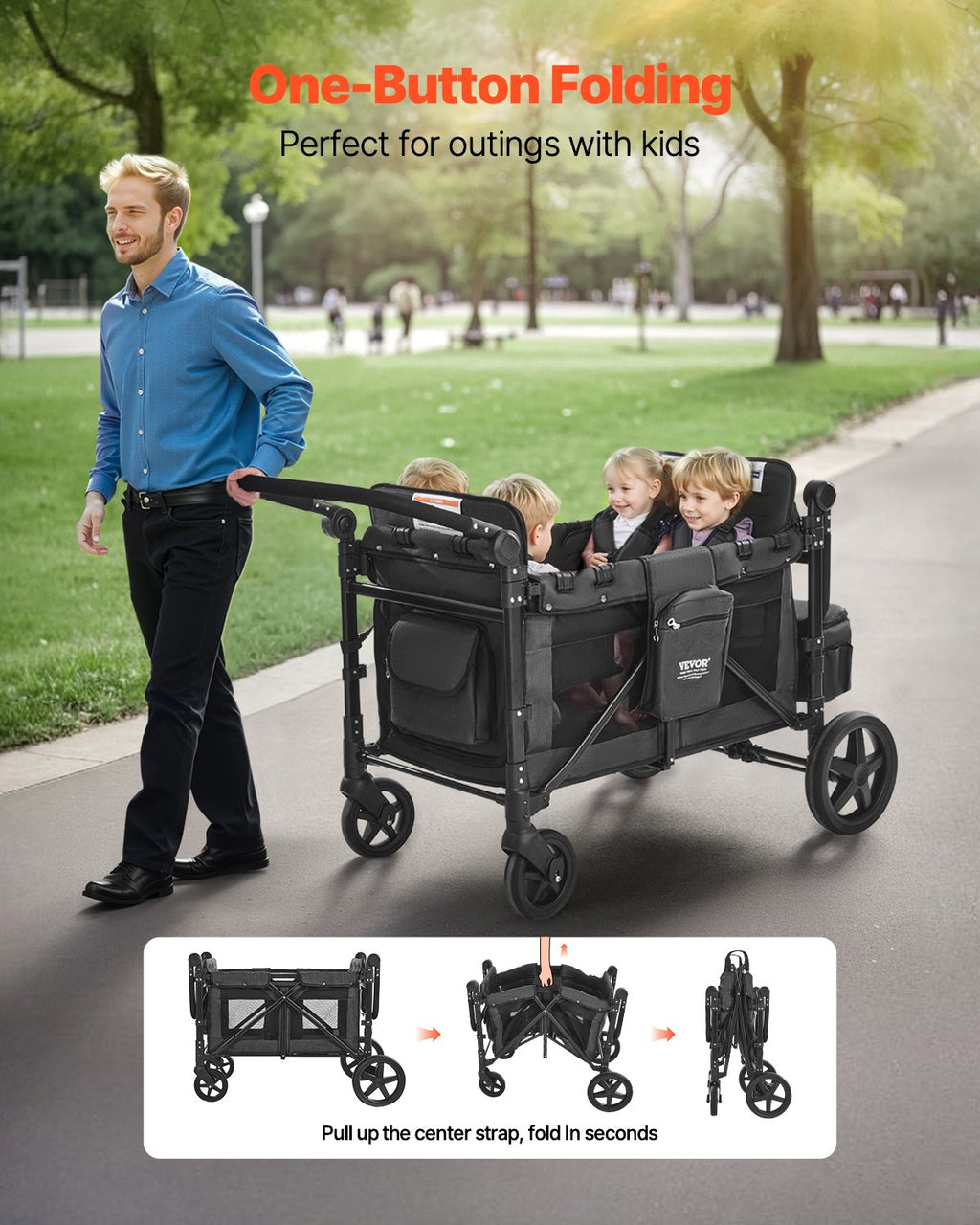 Vežimėlis-vagonėlis keturiems vaikams VEVOR IM4seater-PS, 150 kg apkrova