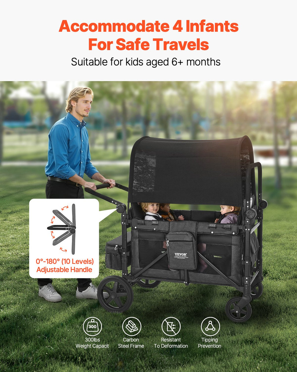 Vežimėlis-vagonėlis keturiems vaikams VEVOR IM4seater-PS, 150 kg apkrova