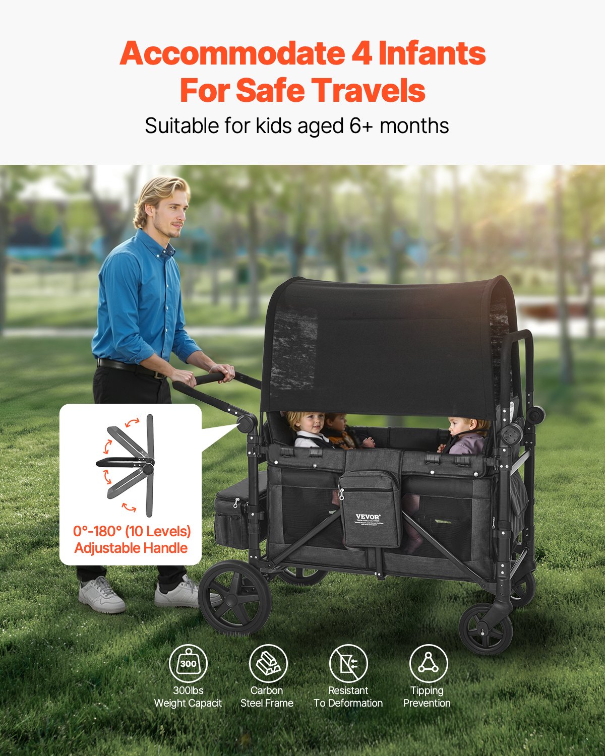 Vežimėlis-vagonėlis keturiems vaikams VEVOR IM4seater-PS, 150 kg apkrova