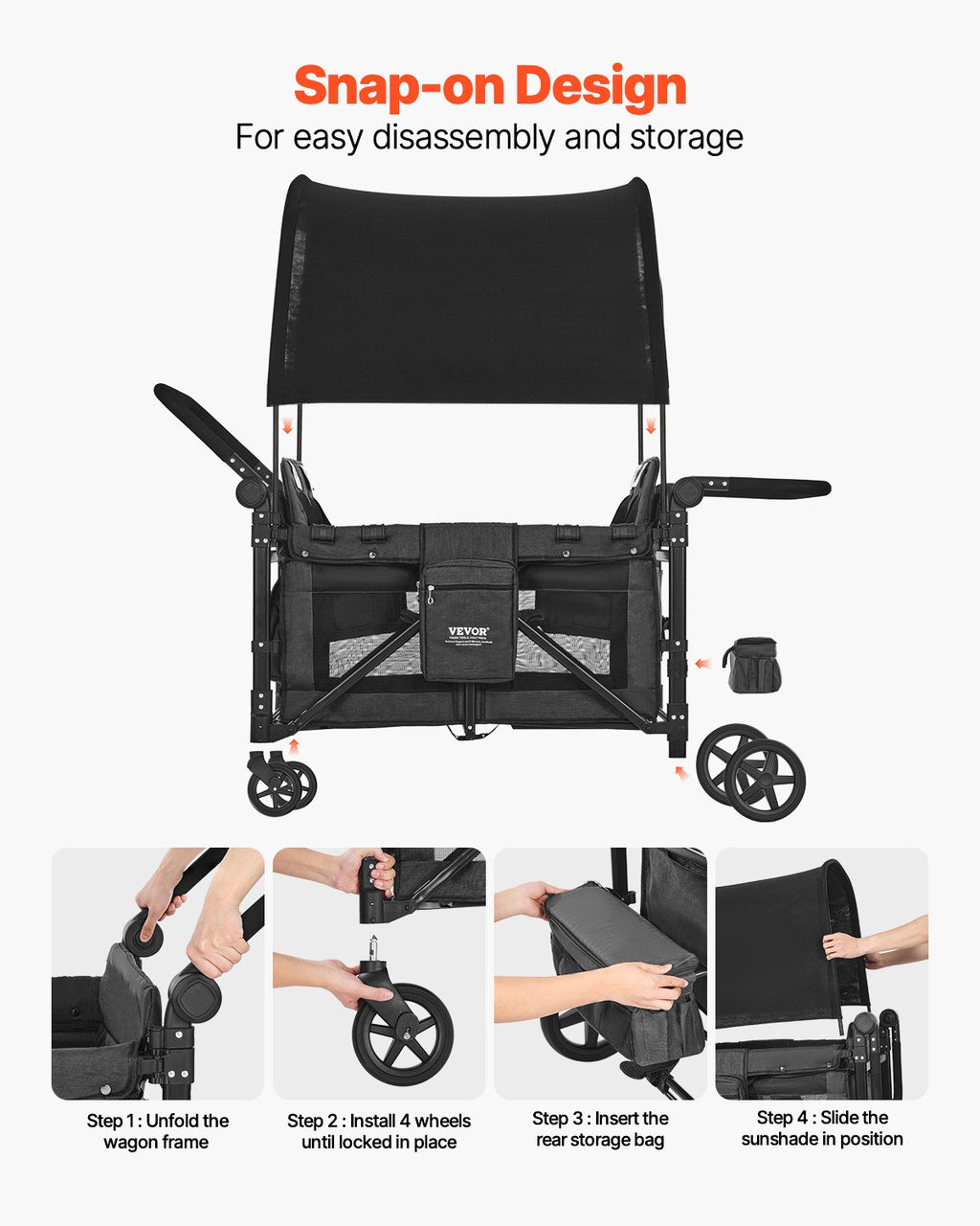 Vežimėlis-vagonėlis keturiems vaikams VEVOR IM4seater-PS, 150 kg apkrova