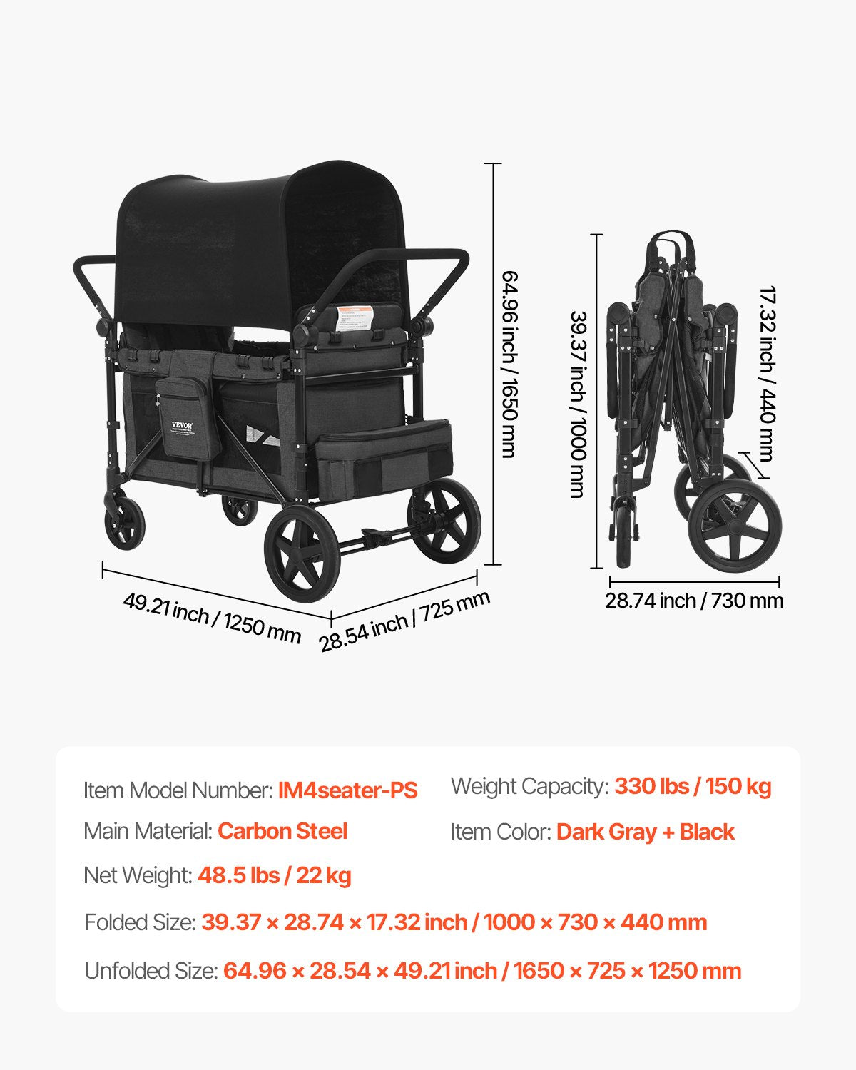 Vežimėlis-vagonėlis keturiems vaikams VEVOR IM4seater-PS, 150 kg apkrova