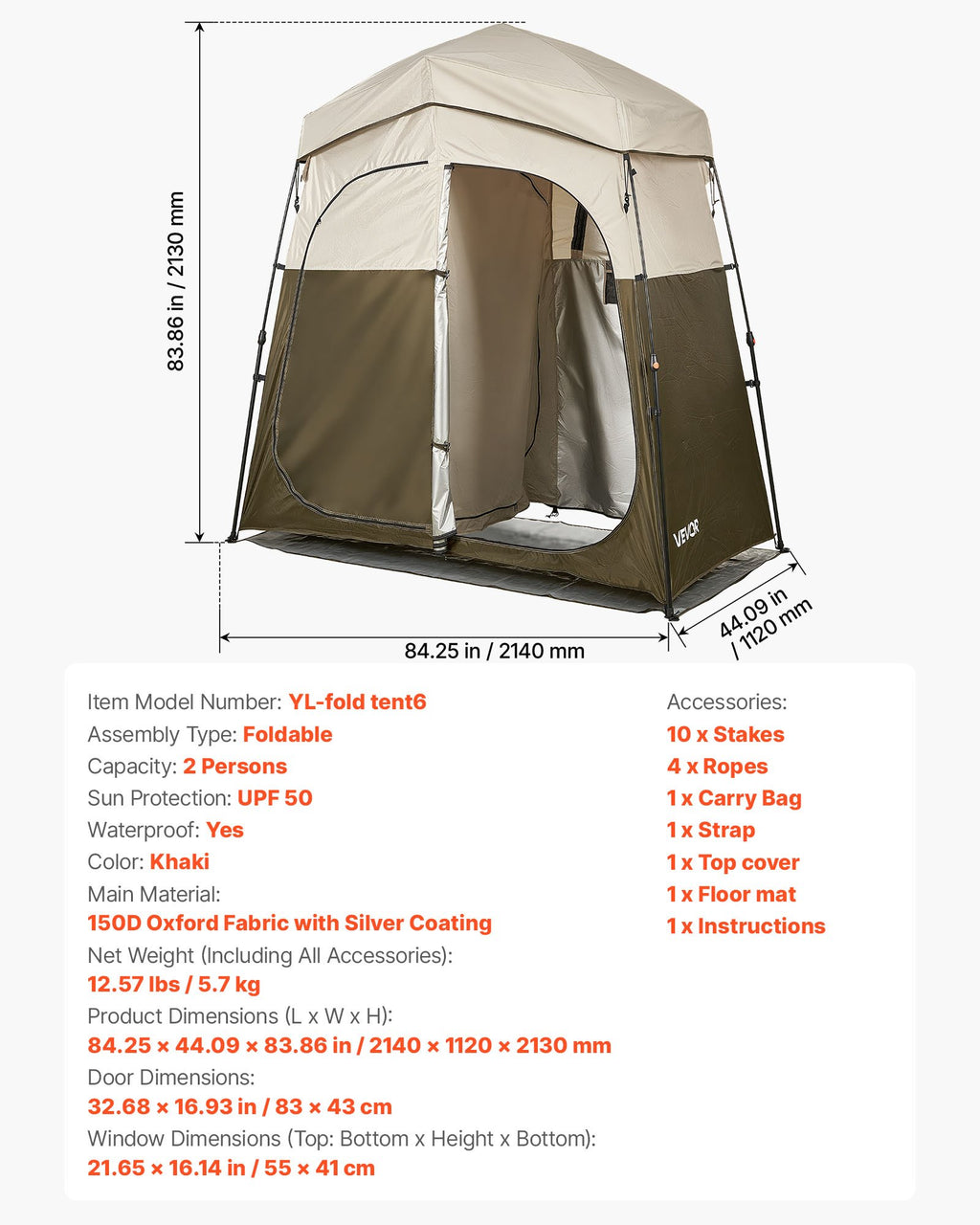 Kempingo dušo palapinė VEVOR YL-fold tent6, 2 skyrių