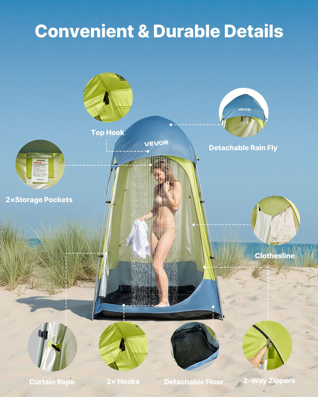 Turistinė dušo palapinė VEVOR SDG5586, 218 cm aukščio