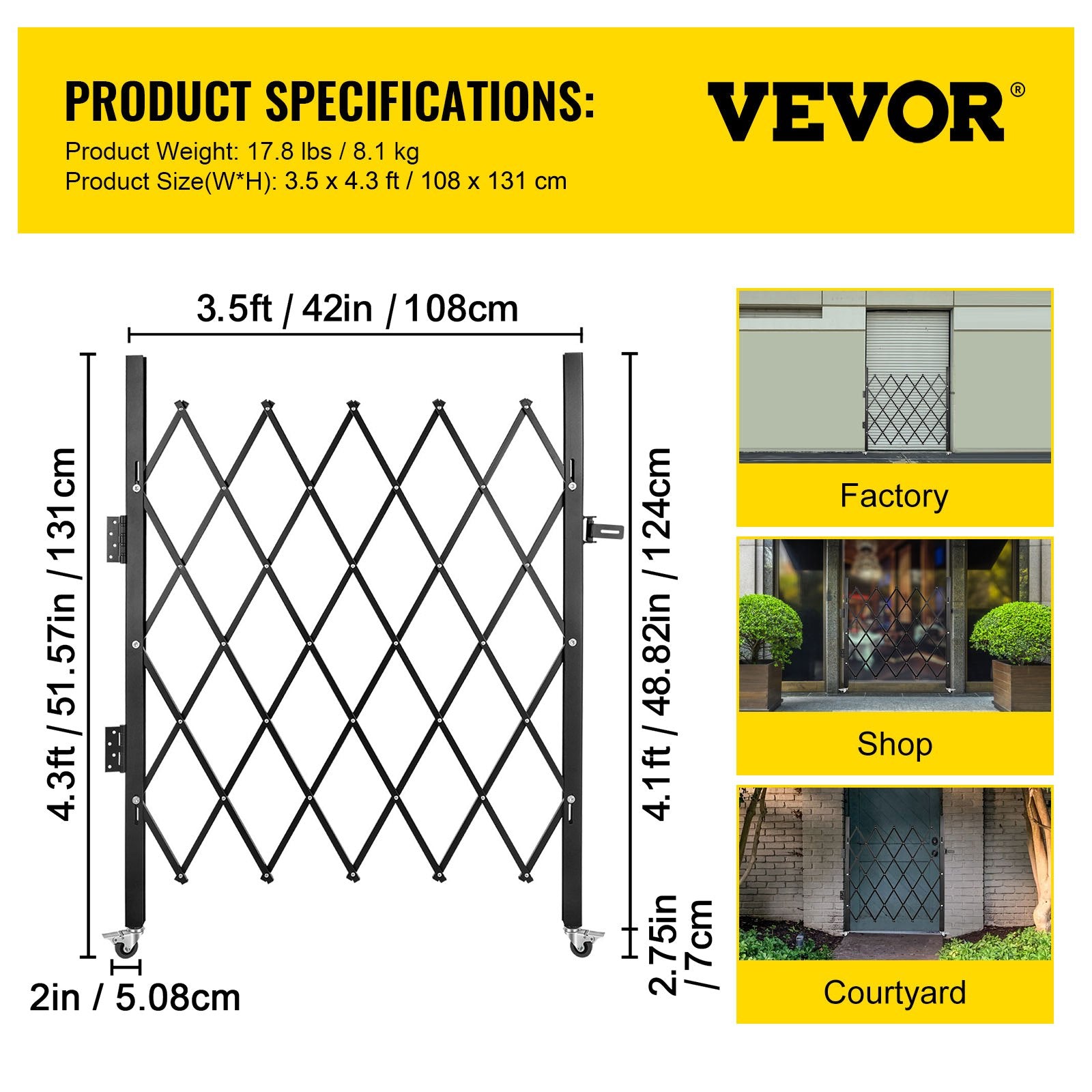 Apsauginės sulankstomos grotos VEVOR VV-SSFDM-0.91, 94 x 122 cm