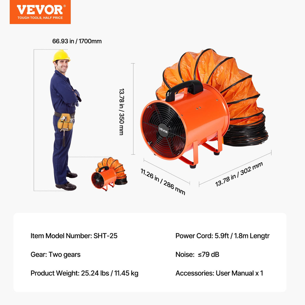 Nešiojamas ventiliatorius VEVOR BT-SHT10A-U(D)10, 300 W