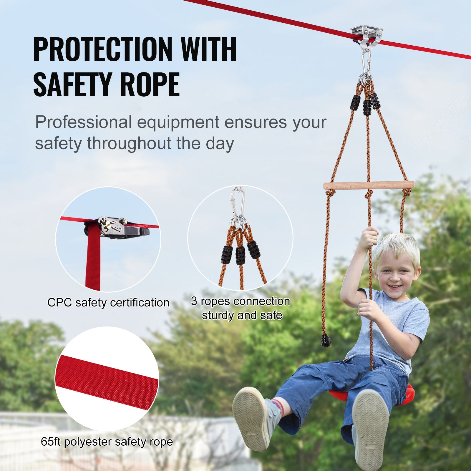 Trosinis nusileidimas (Zipline) VEVOR HL-65ft-009, 20 m ilgis