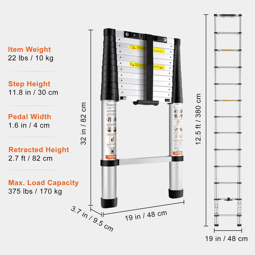 Teleskopinės kopėčios VEVOR VV-SSLT-12.5, 3,8 m