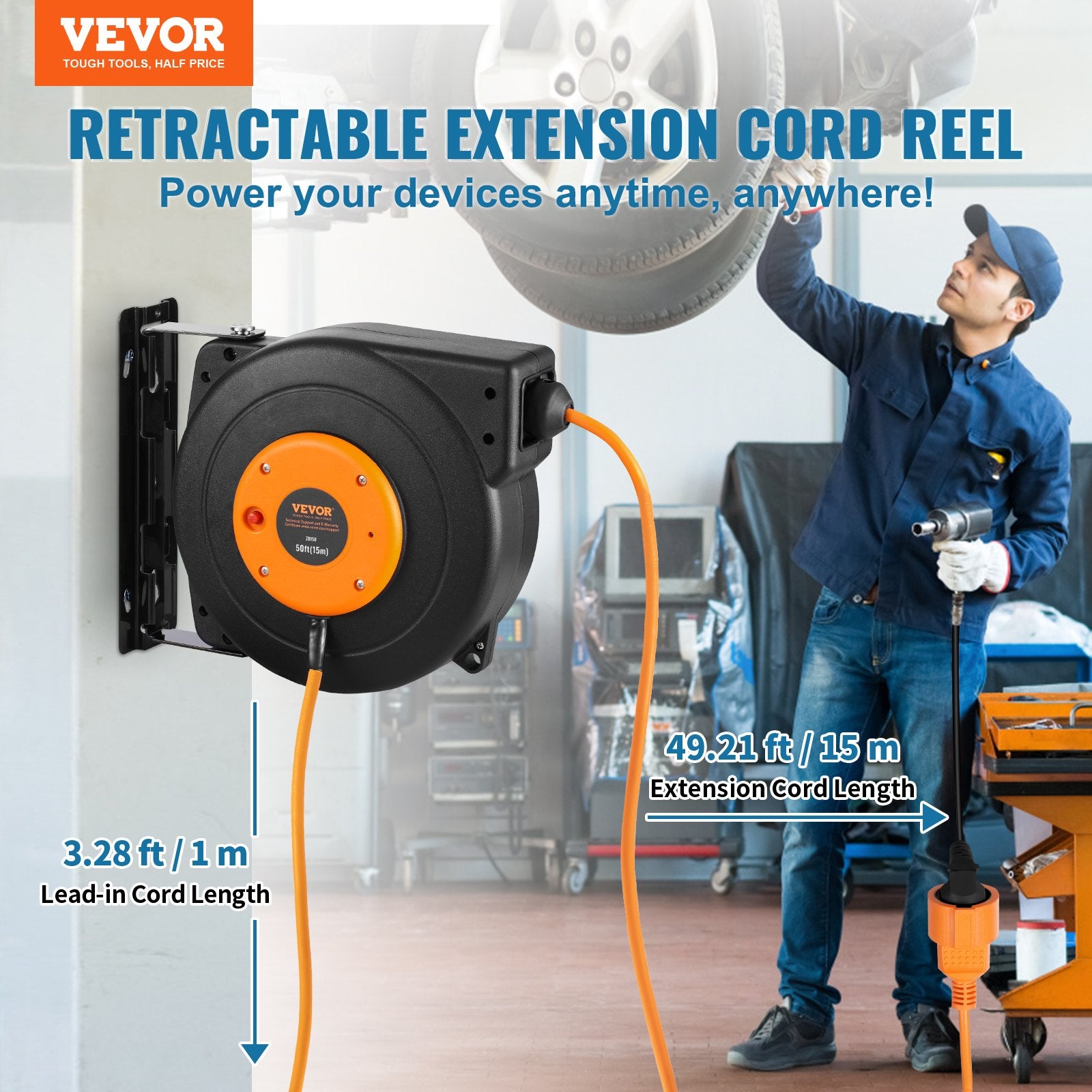 Automatinė prailginimo laido ritė VEVOR ZX-ZD150, 15 m
