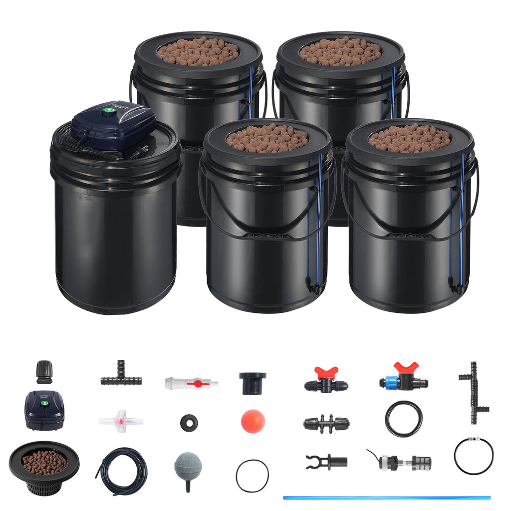 Hidroponinė sistema VEVOR RDWC EHW0104C-DR, 4 talpos po 18,9 l