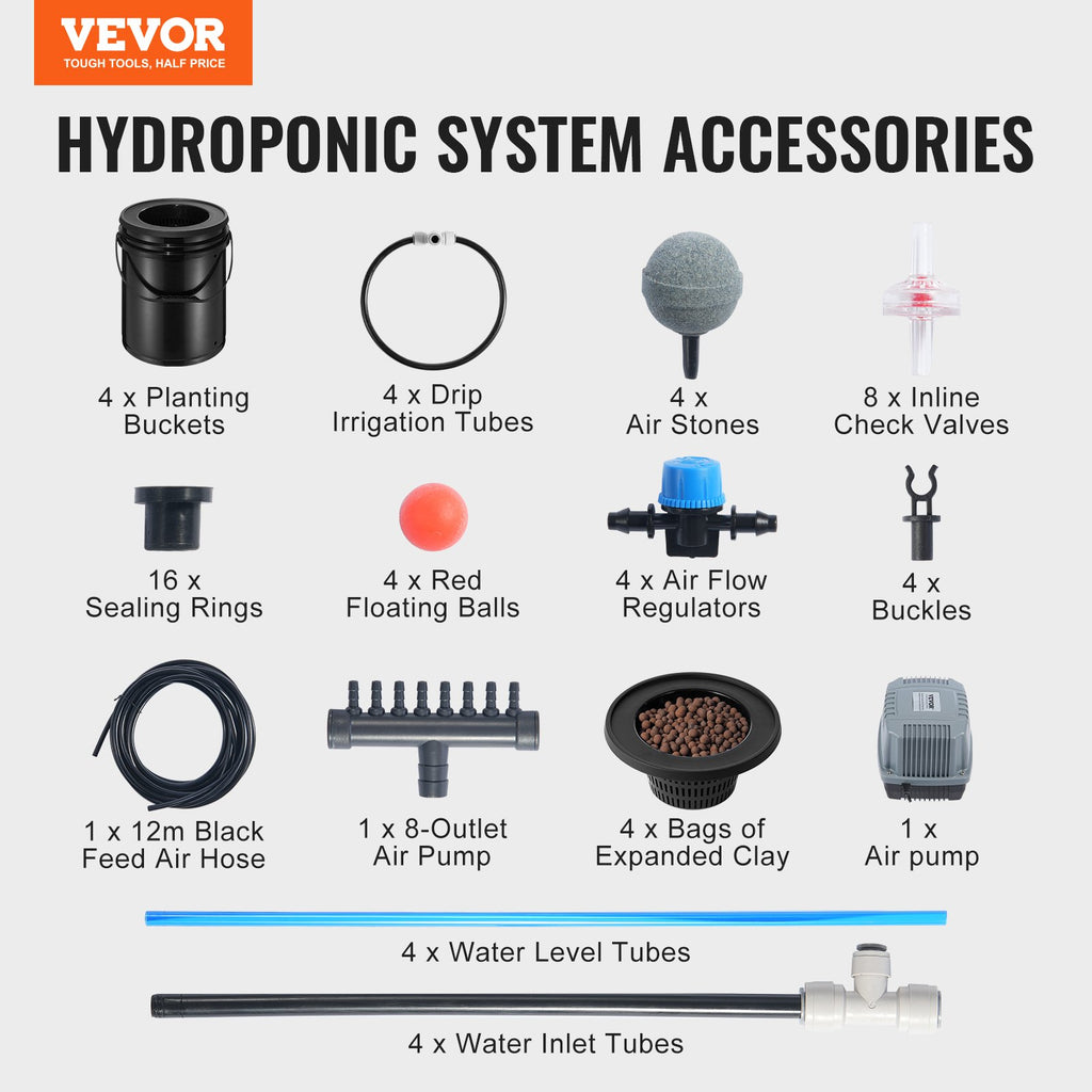 Hidroponinė auginimo sistema VEVOR EHW0004C-DR, 4 talpos po 20 l
