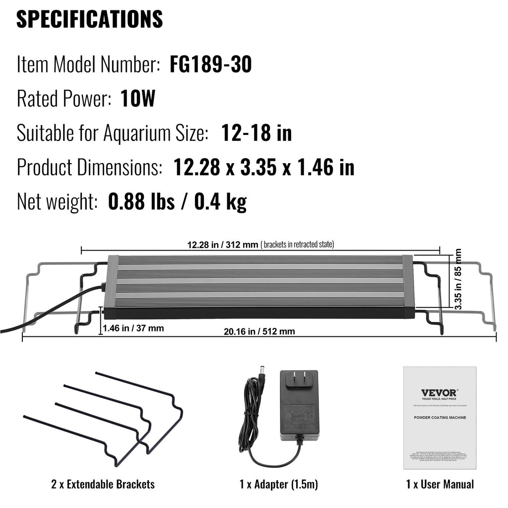 Akvariumo apšvietimas VEVOR FG189-30, 10W