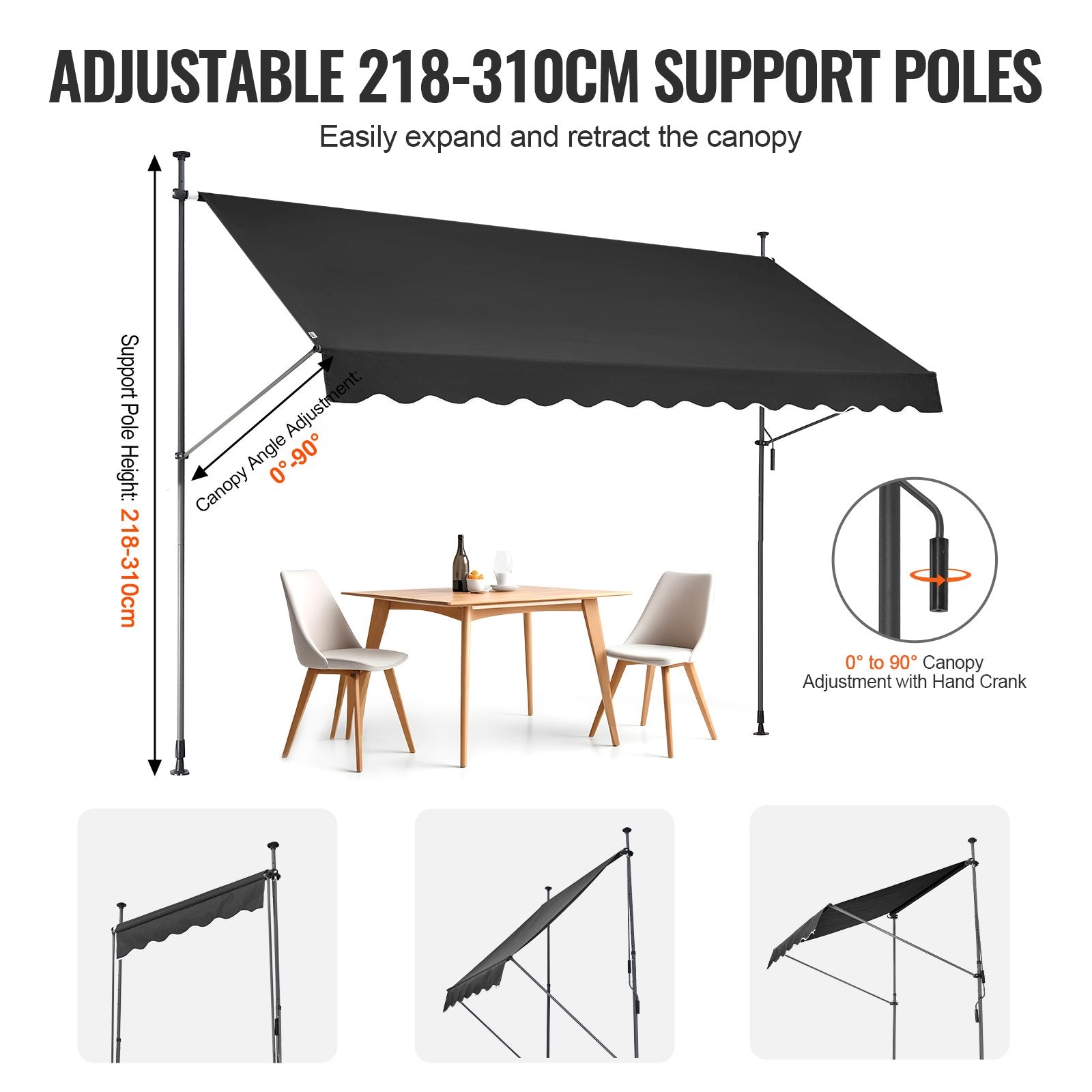 Ištraukiama markizė terasai VEVOR SDA350120-2, 350 x 120 cm