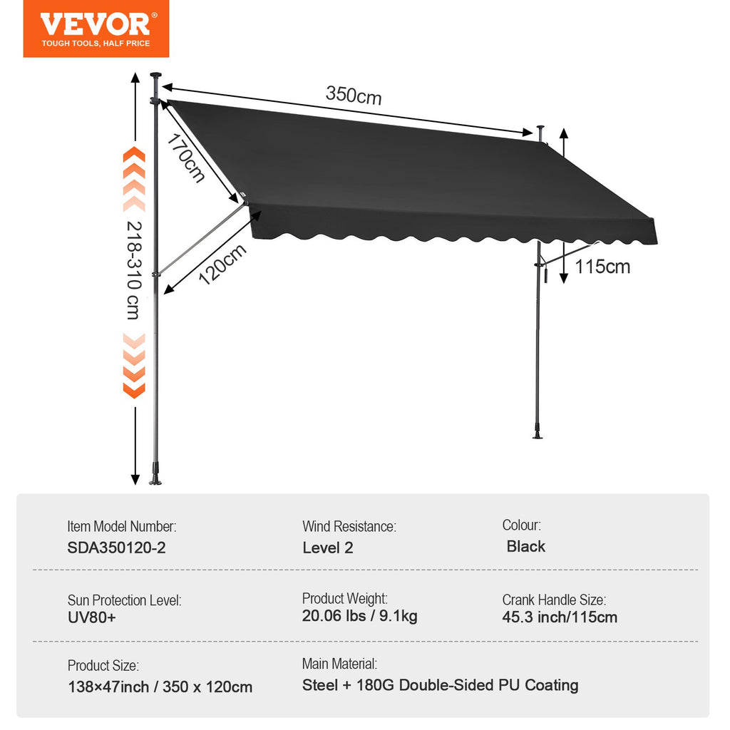 Ištraukiama markizė terasai VEVOR SDA350120-2, 350 x 120 cm