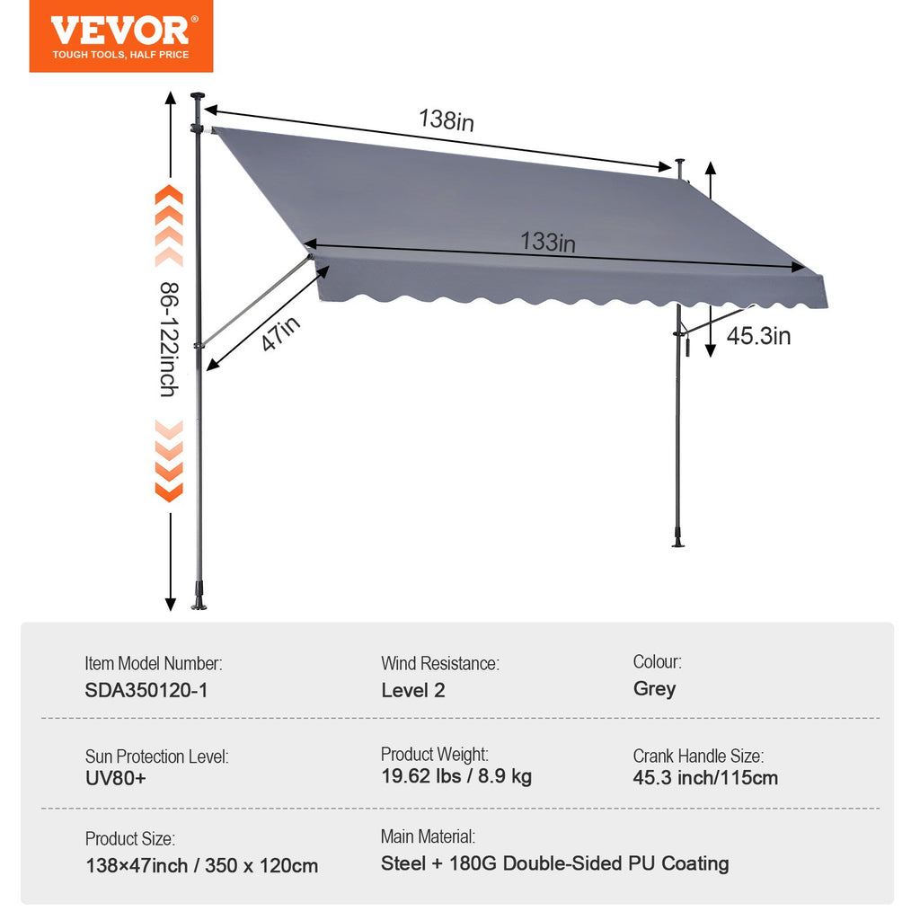 Ištraukiama terasos markizė VEVOR SDA350120-1, 350 x 120 cm