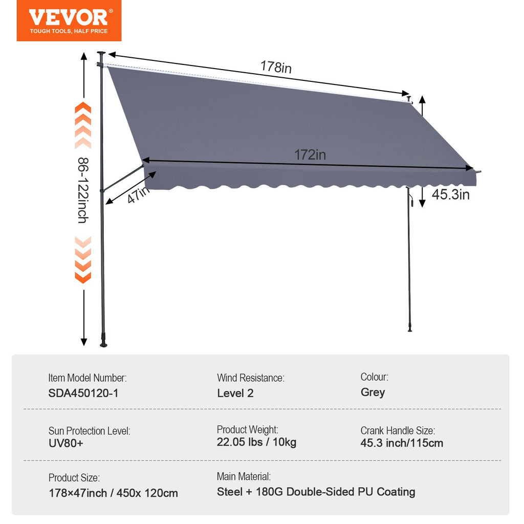 Ištraukiama markizė terasai VEVOR SDA450120-1, 450 x 120 cm