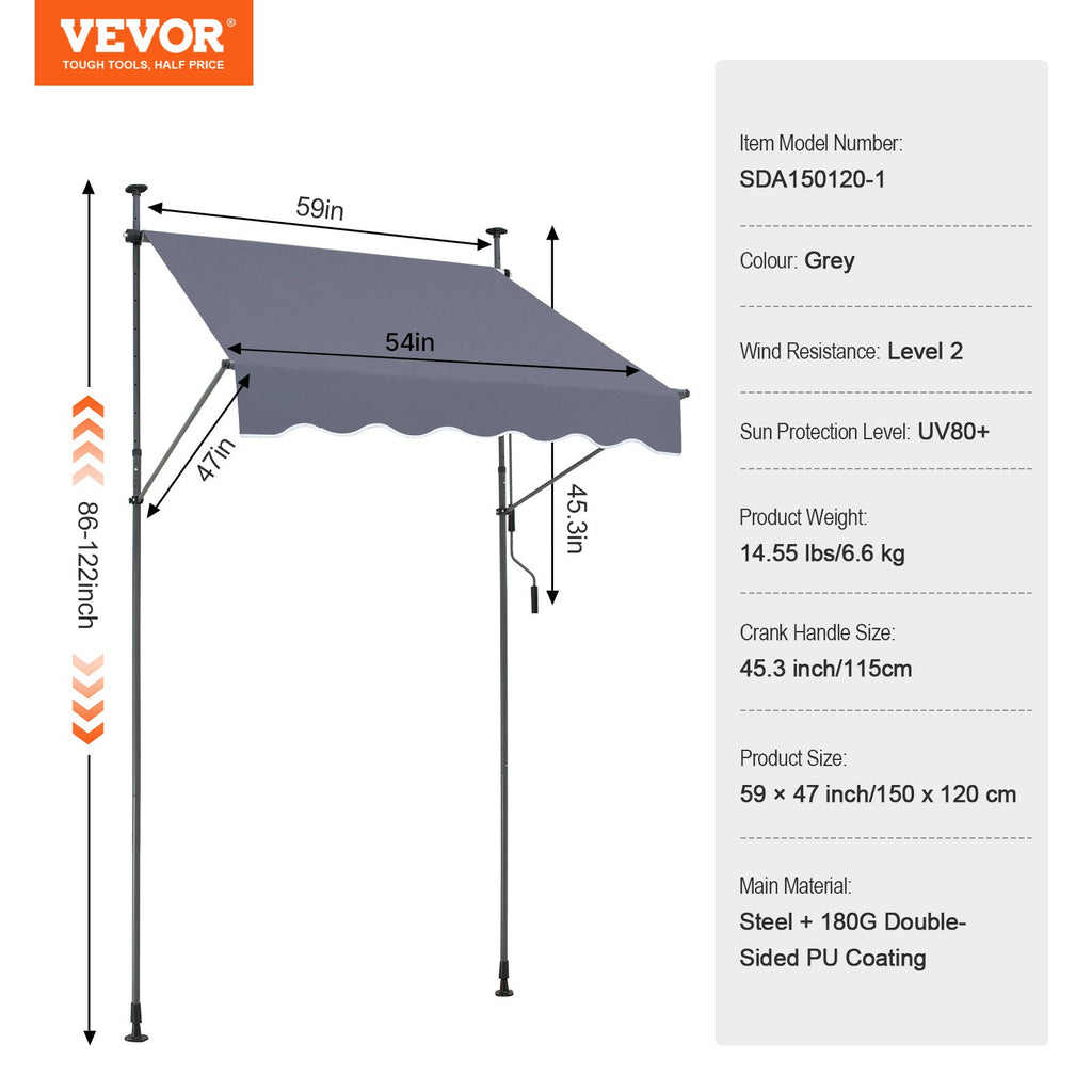 Terasos markizė VEVOR SDA150120-1, 150 x 120 cm