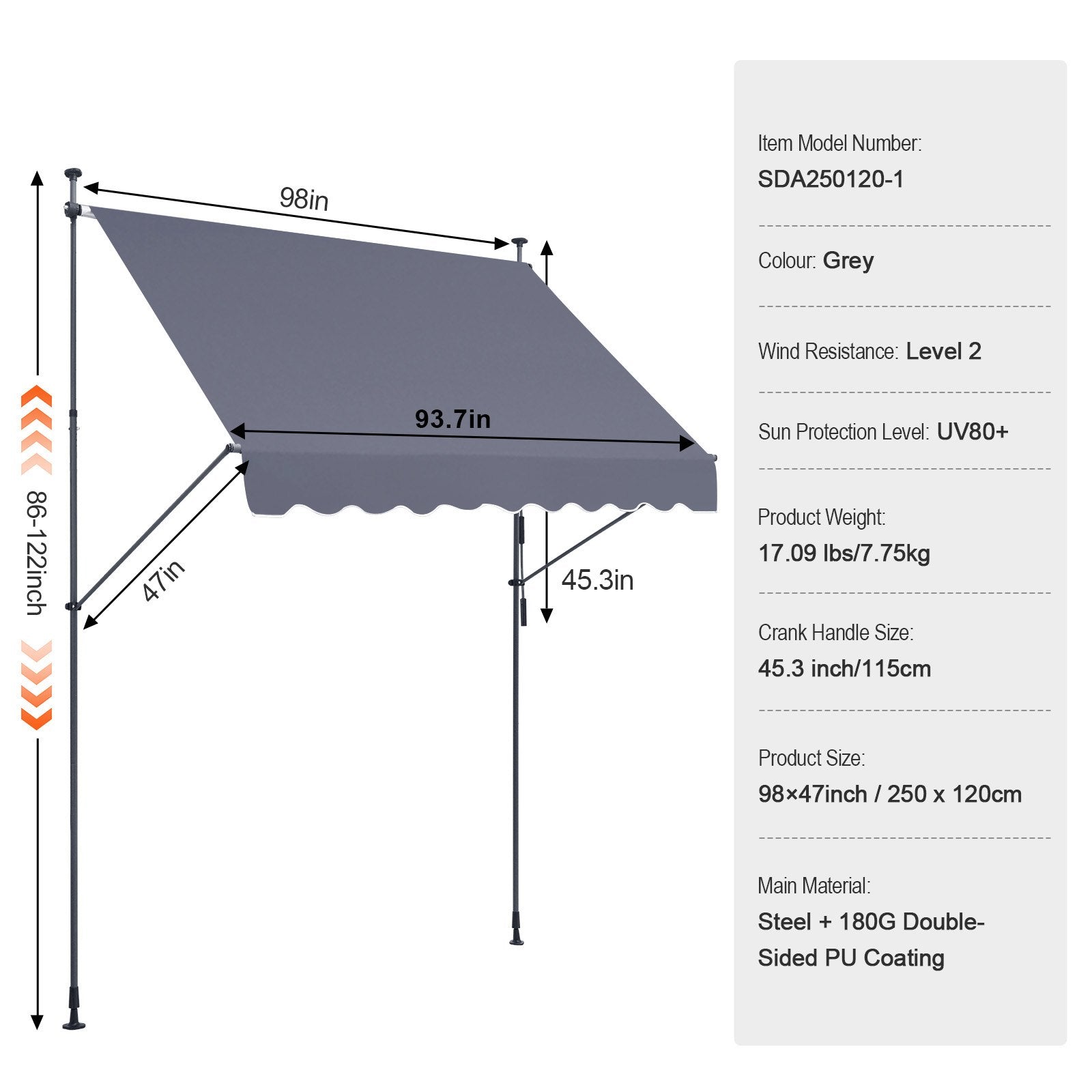 Terasos markizė VEVOR SDA250120-1, 250 x 120 cm