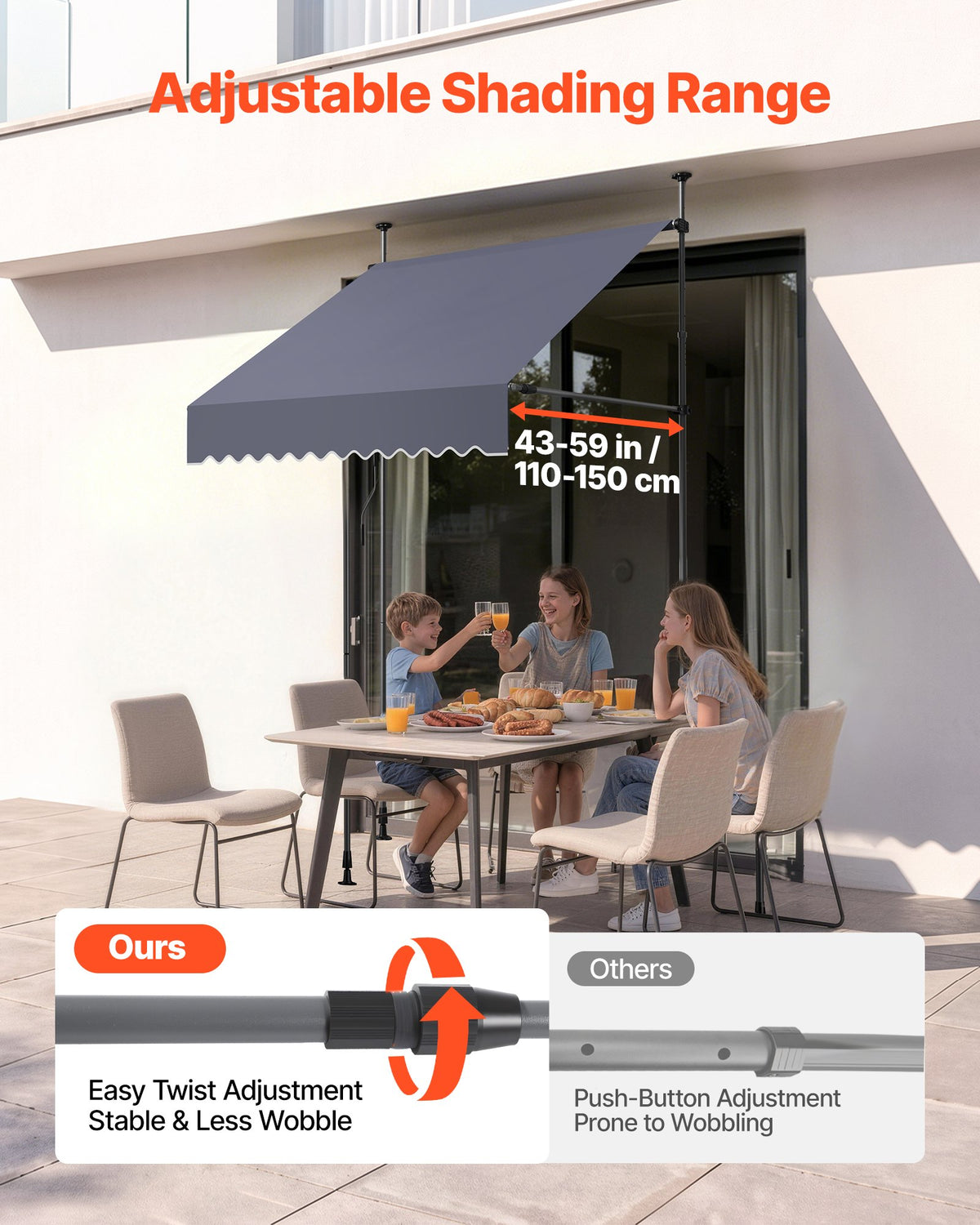 Rankinė ištraukiama markizė VEVOR SDA150120-S, 150 cm pločio