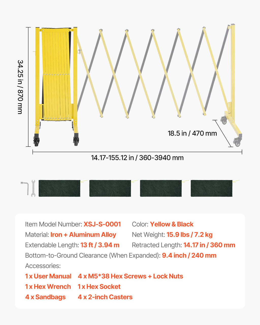 Pramoninis išplečiamas barjeras VEVOR XSJ-S-0001, 3,94 m