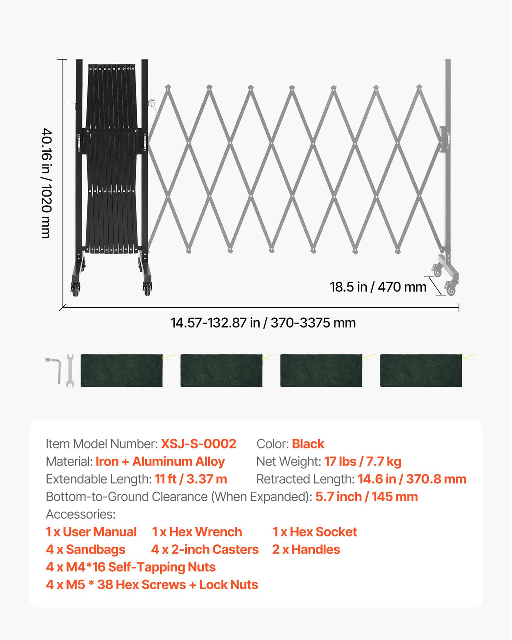 Išplečiamas apsauginis barjeras VEVOR XSJ-S-0002, 3,37 m ilgio