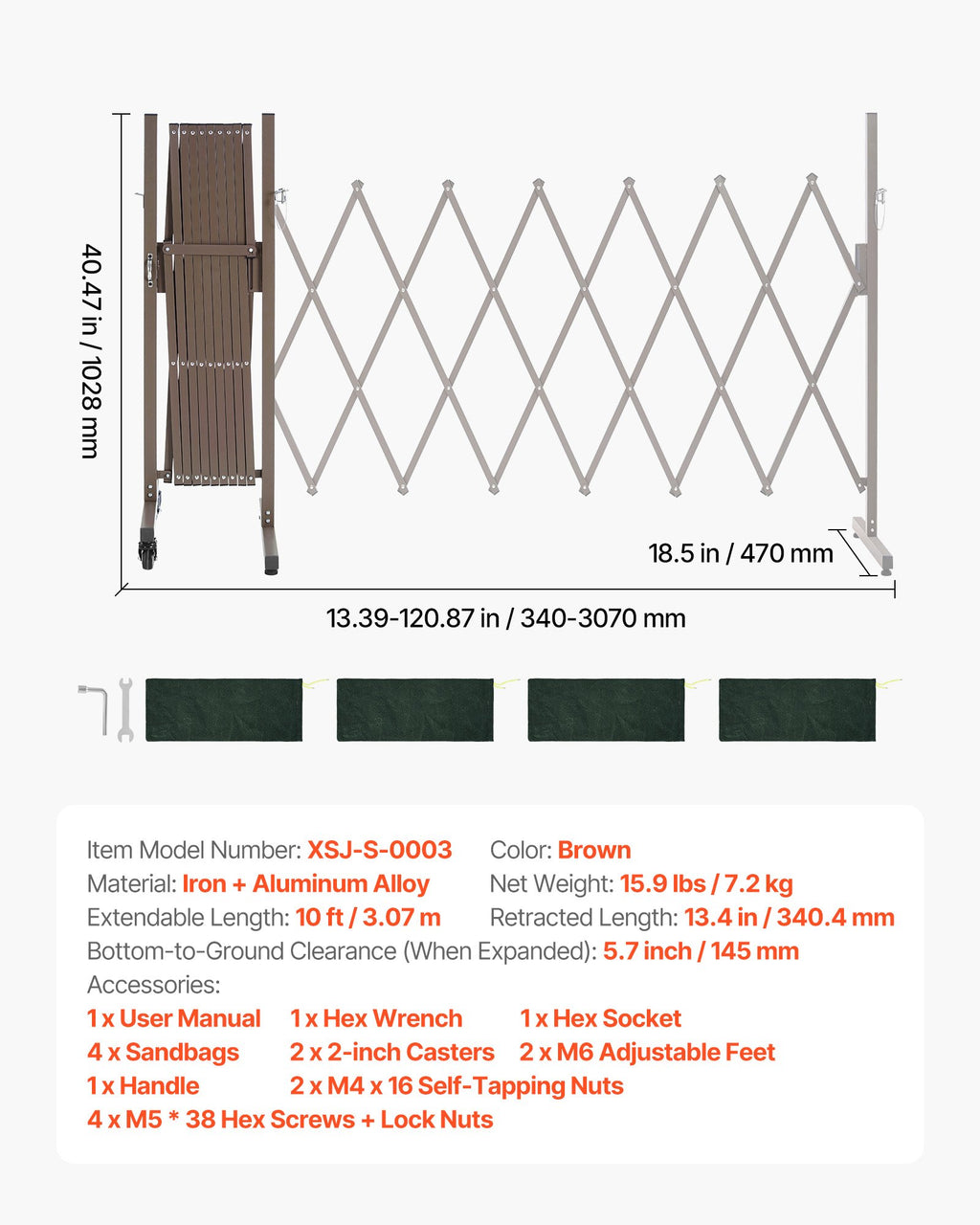 Išplečiamas apsauginis barjeras VEVOR XSJ-S-0003, 3,07 m