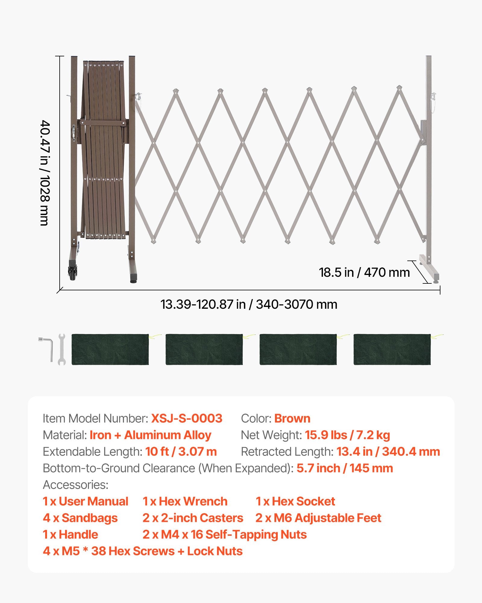 Išplečiamas apsauginis barjeras VEVOR XSJ-S-0003, 3,07 m