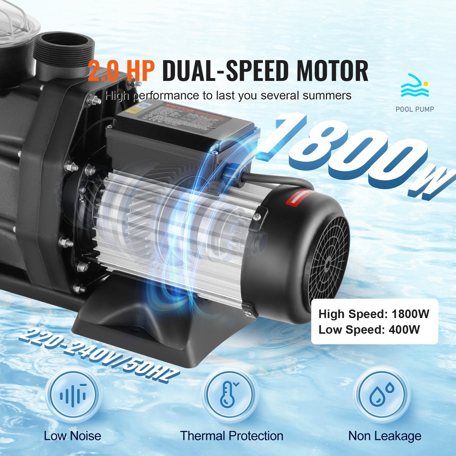 Antžeminių baseinų siurblys VEVOR SPP250E-II, 1500 W, 33000 l/val.