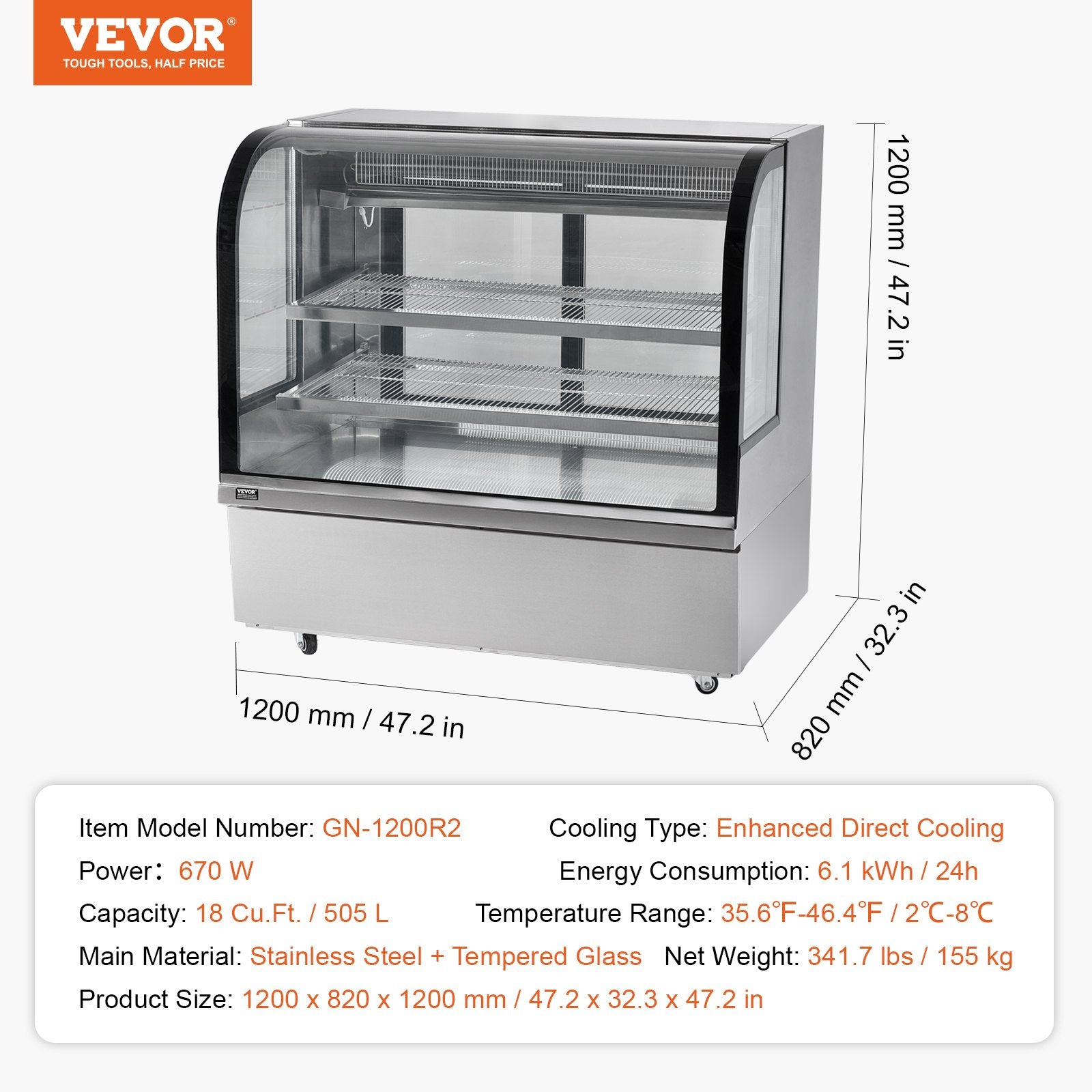 Šaldoma vitrina VEVOR GN-1200R2, 505 l talpa