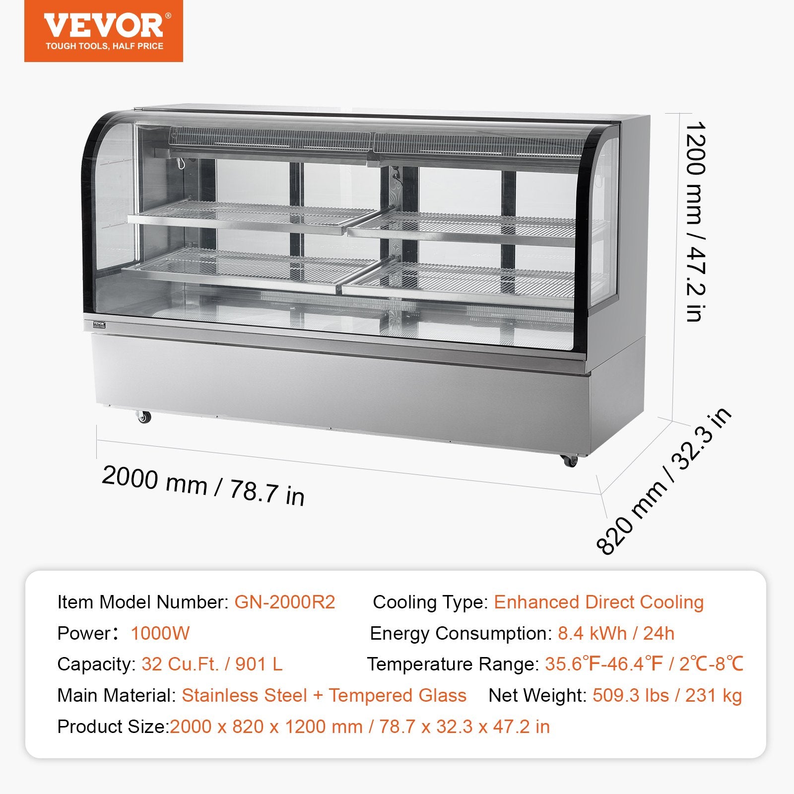 Šaldoma vitrina VEVOR GN-2000R2, 901 l