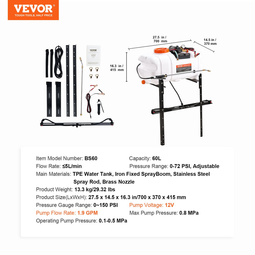 Purkštuvas keturračiams VEVOR BS60, 60 l