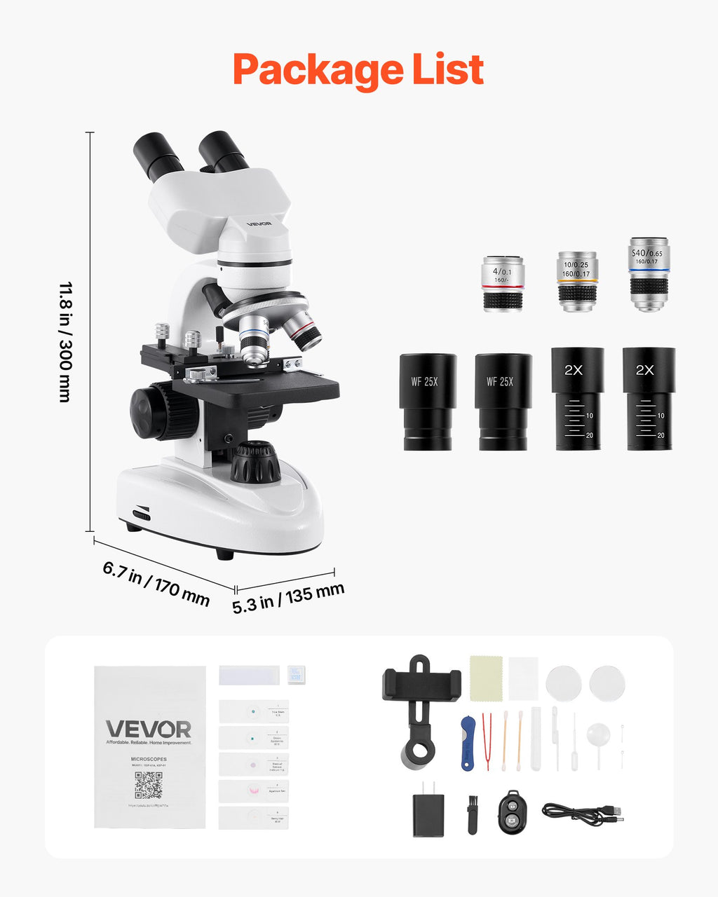 Binokulinis mikroskopas VEVOR H-20A, 40-2000x padidinimas