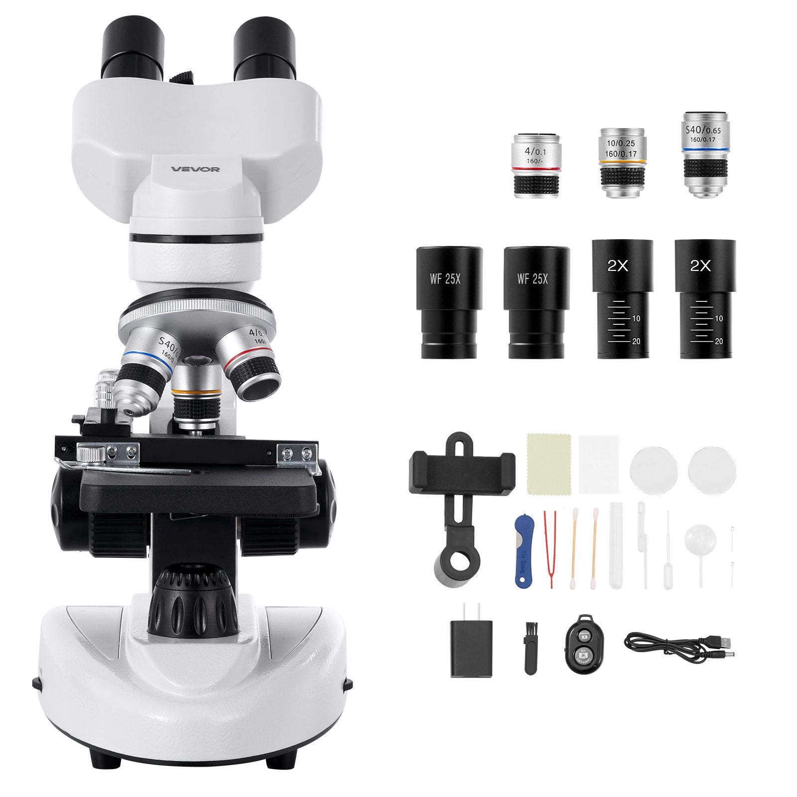 Binokulinis mikroskopas VEVOR H-20A, 40-2000x padidinimas