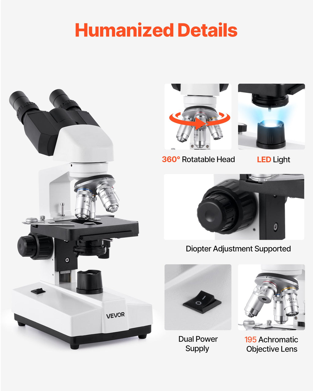 Binokulinis mikroskopas VEVOR XSP-36-1000, 40-5000x padidinimas
