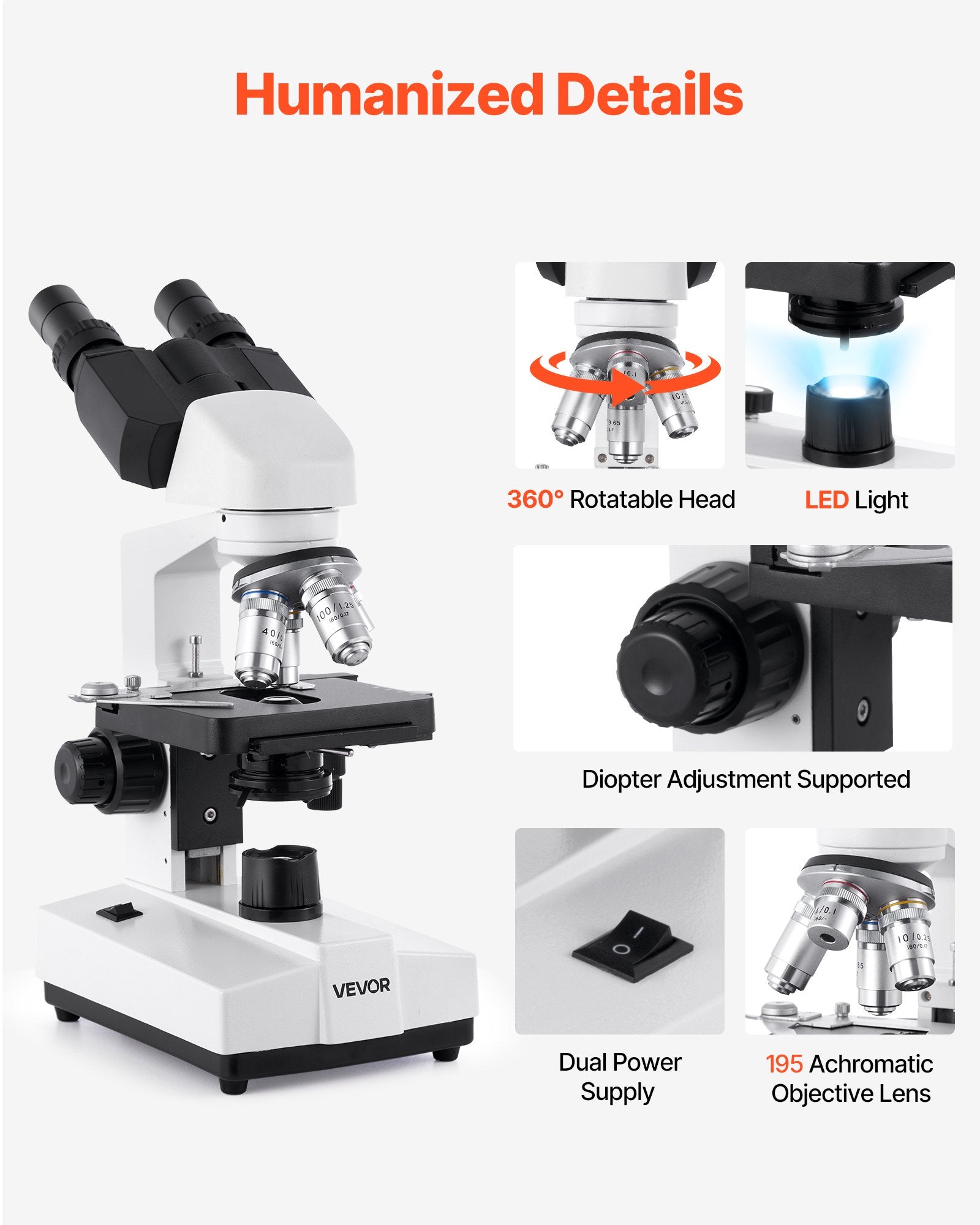 Binokulinis mikroskopas VEVOR XSP-36-1000, 40-5000x padidinimas