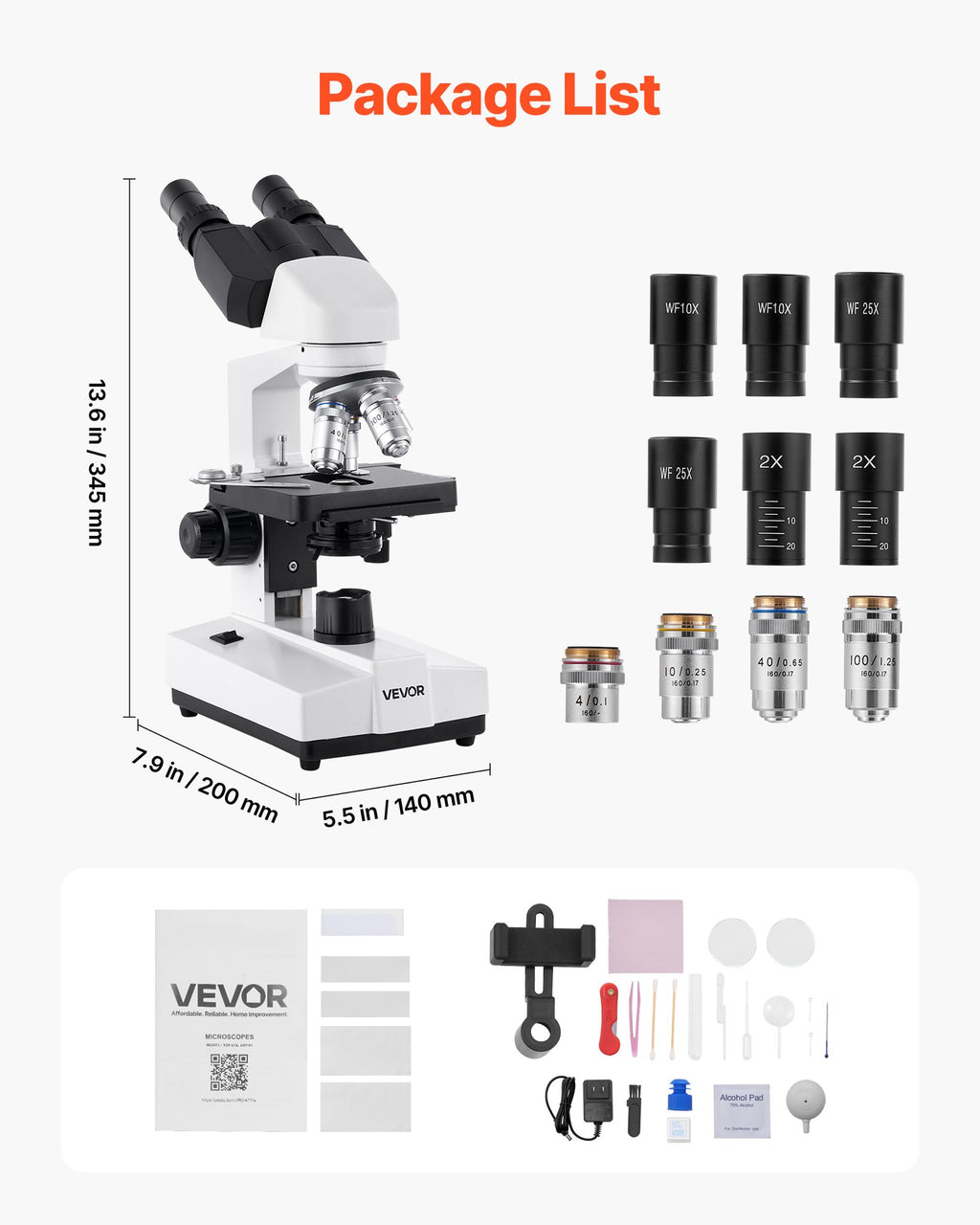 Binokulinis mikroskopas VEVOR XSP-36-1000, 40-5000x padidinimas