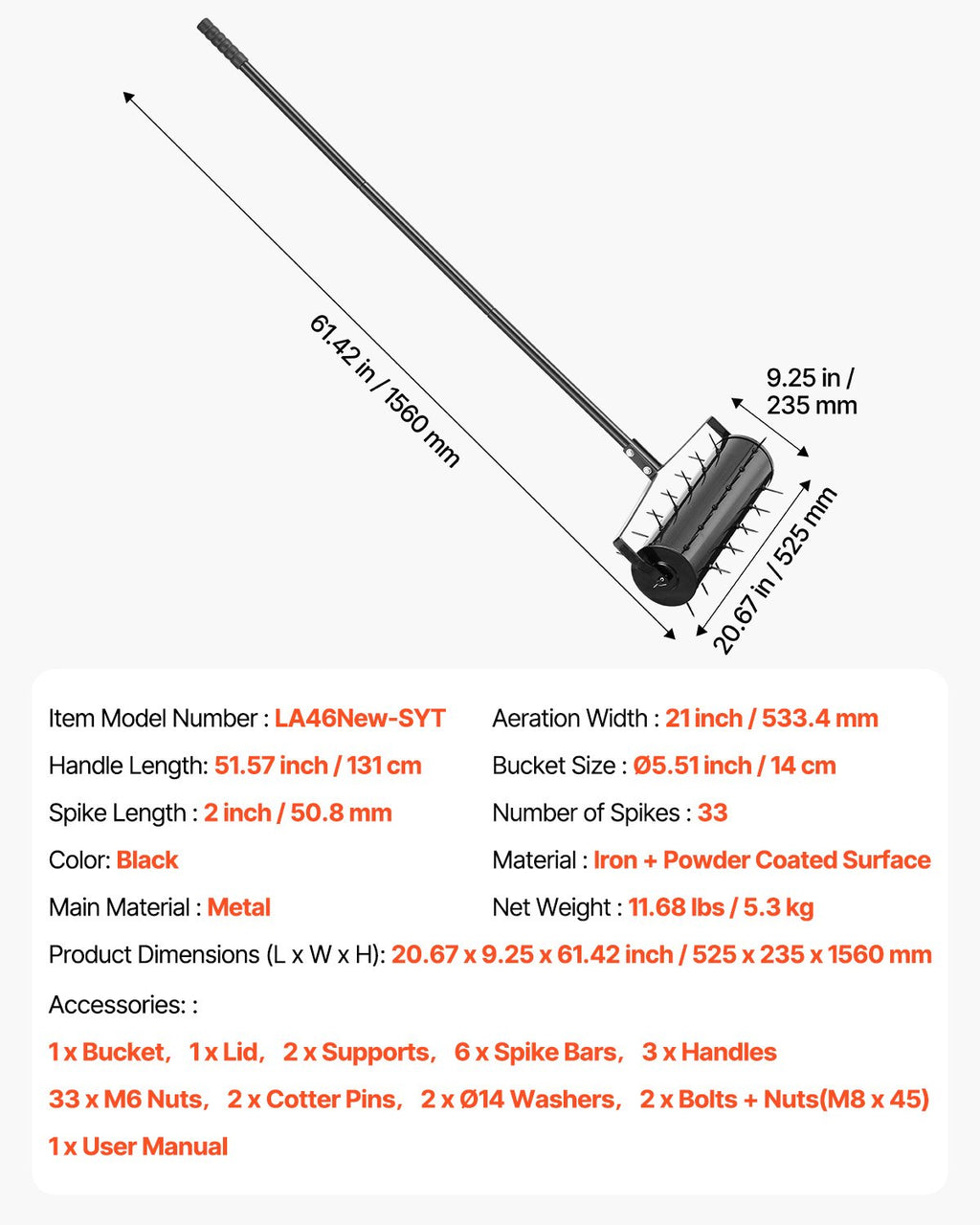 Vejos aeratorius VEVOR LA46New-SYT, 53 cm pločio