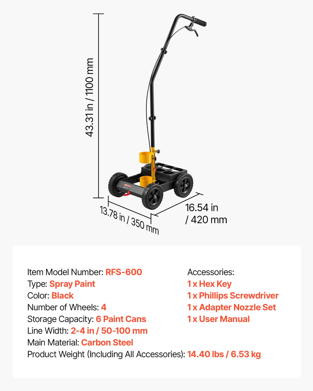 Linijų žymėjimo mašina VEVOR RFS-600, 50–100 mm reguliuojamas plotis