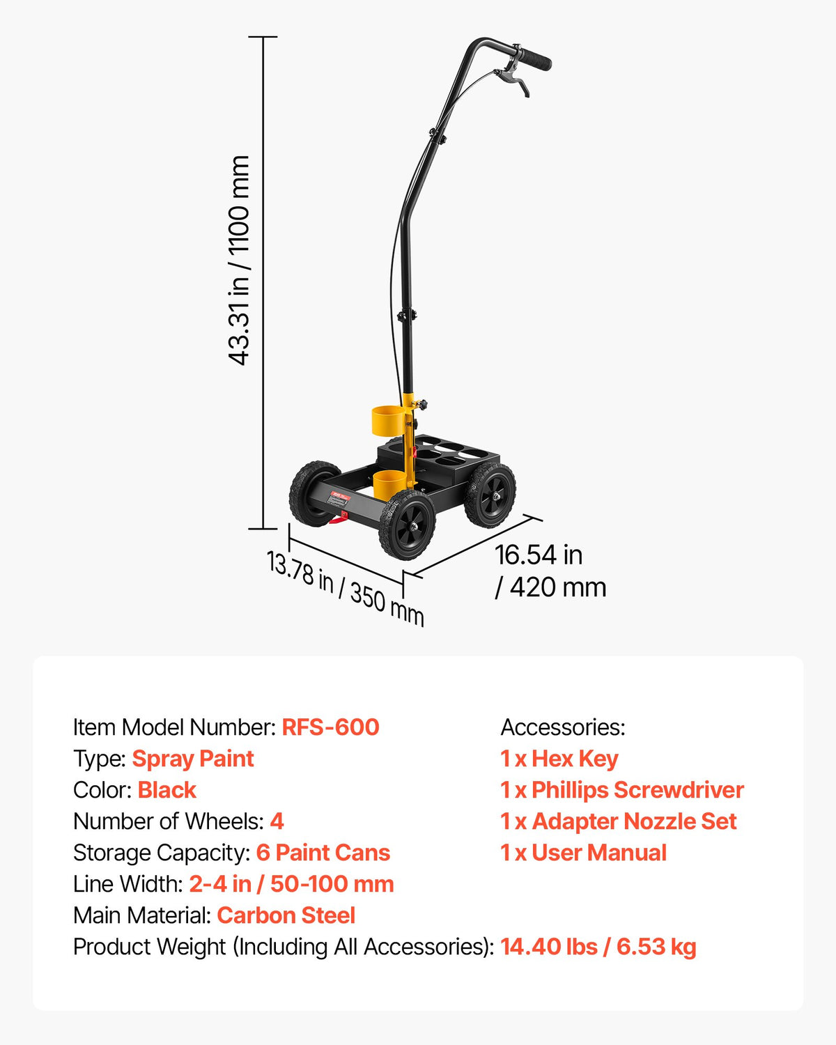 Linijų žymėjimo mašina VEVOR RFS-600, 50–100 mm reguliuojamas plotis