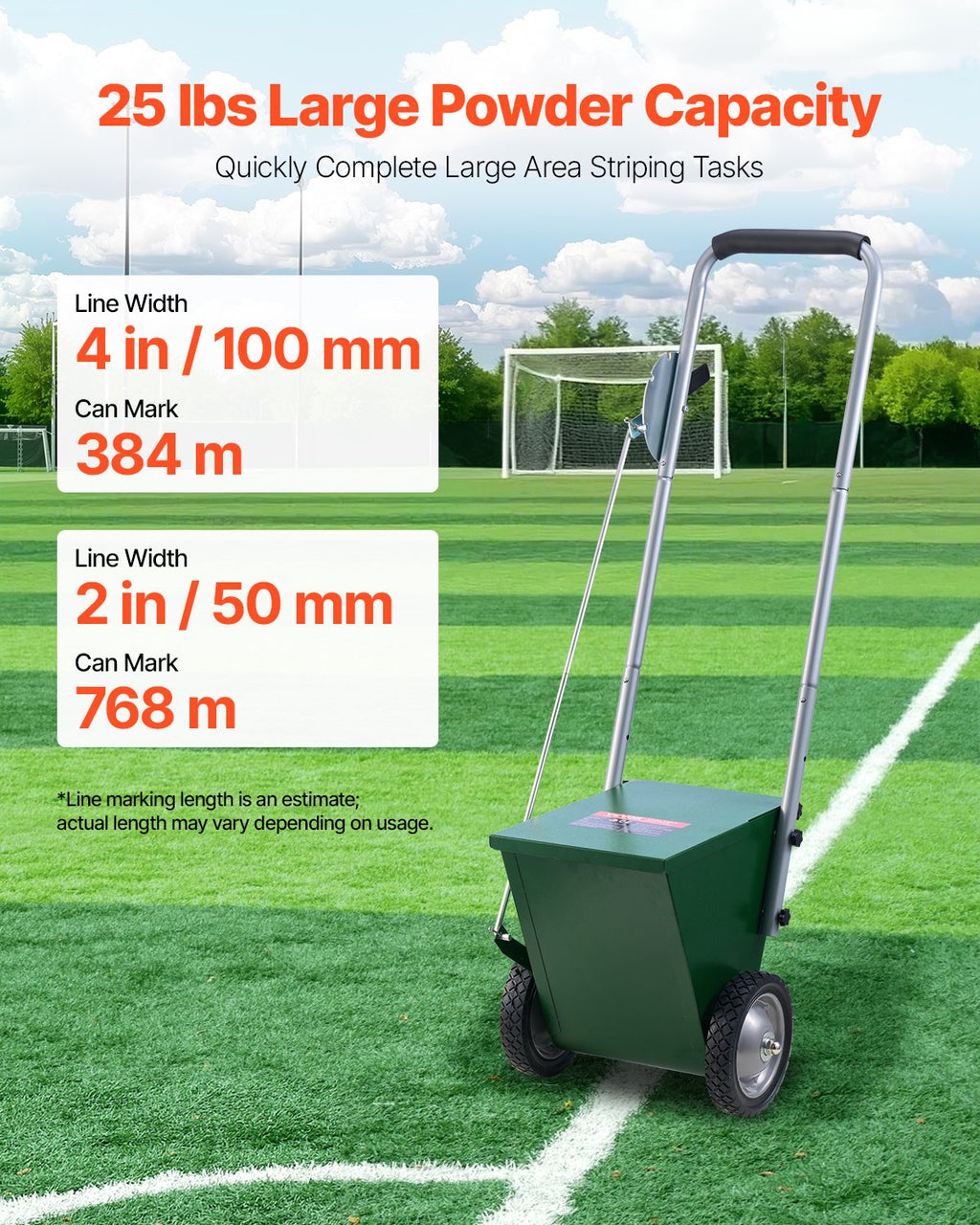Aikščių žymėjimo vežimėlis VEVOR RFS-025, 11,3 kg talpa