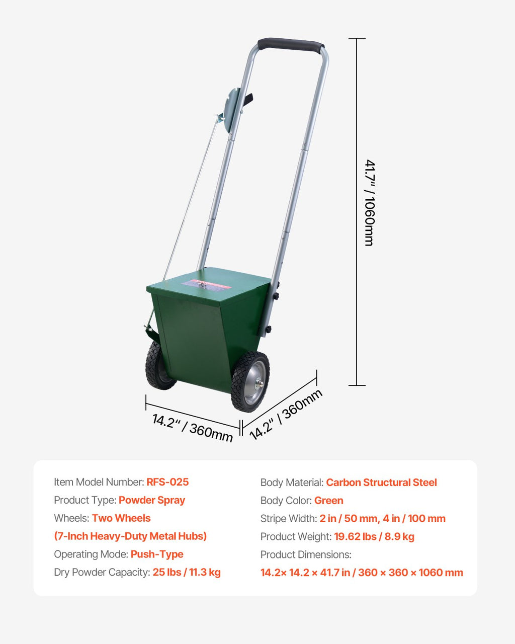 Aikščių žymėjimo vežimėlis VEVOR RFS-025, 11,3 kg talpa