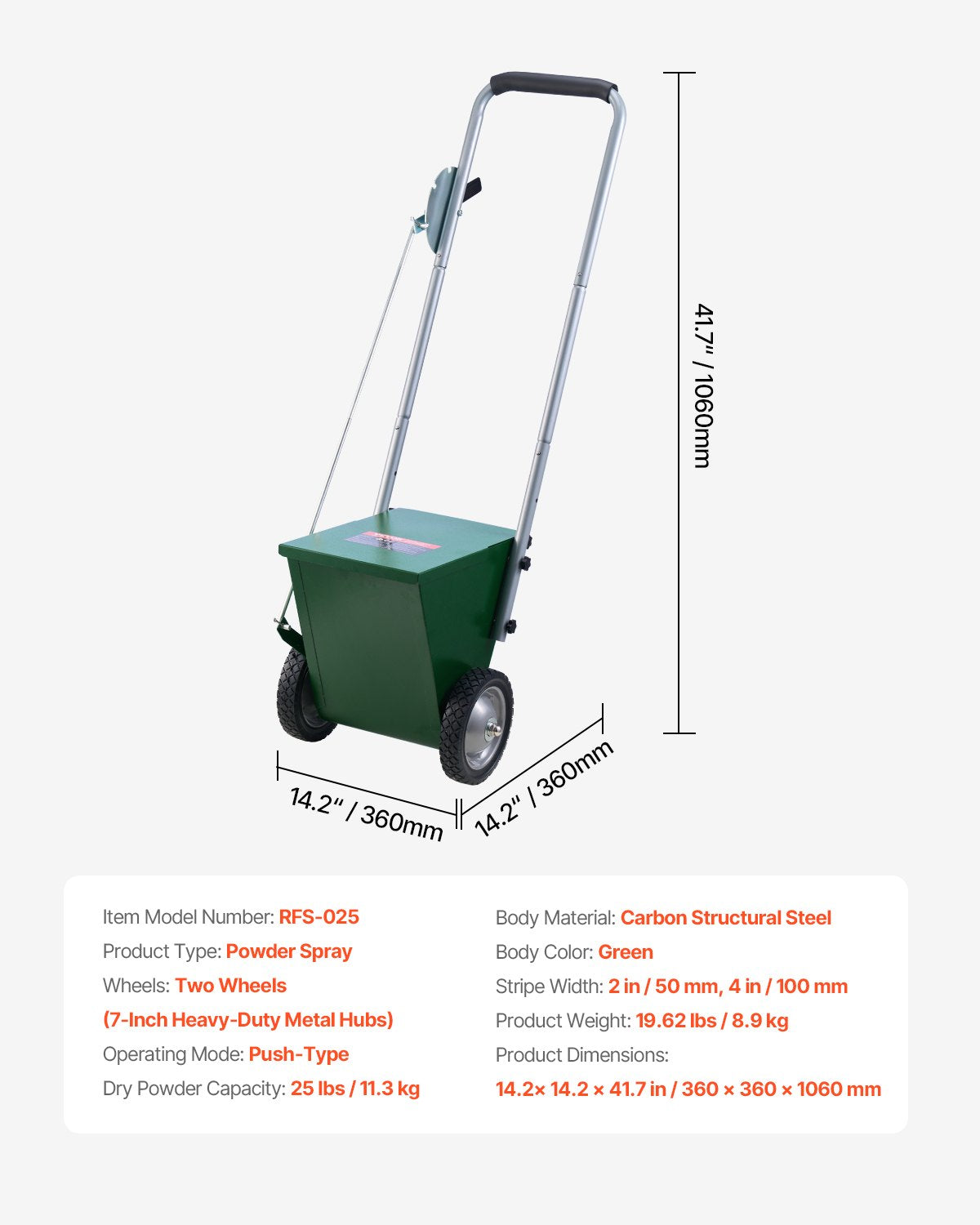 Aikščių žymėjimo vežimėlis VEVOR RFS-025, 11,3 kg talpa