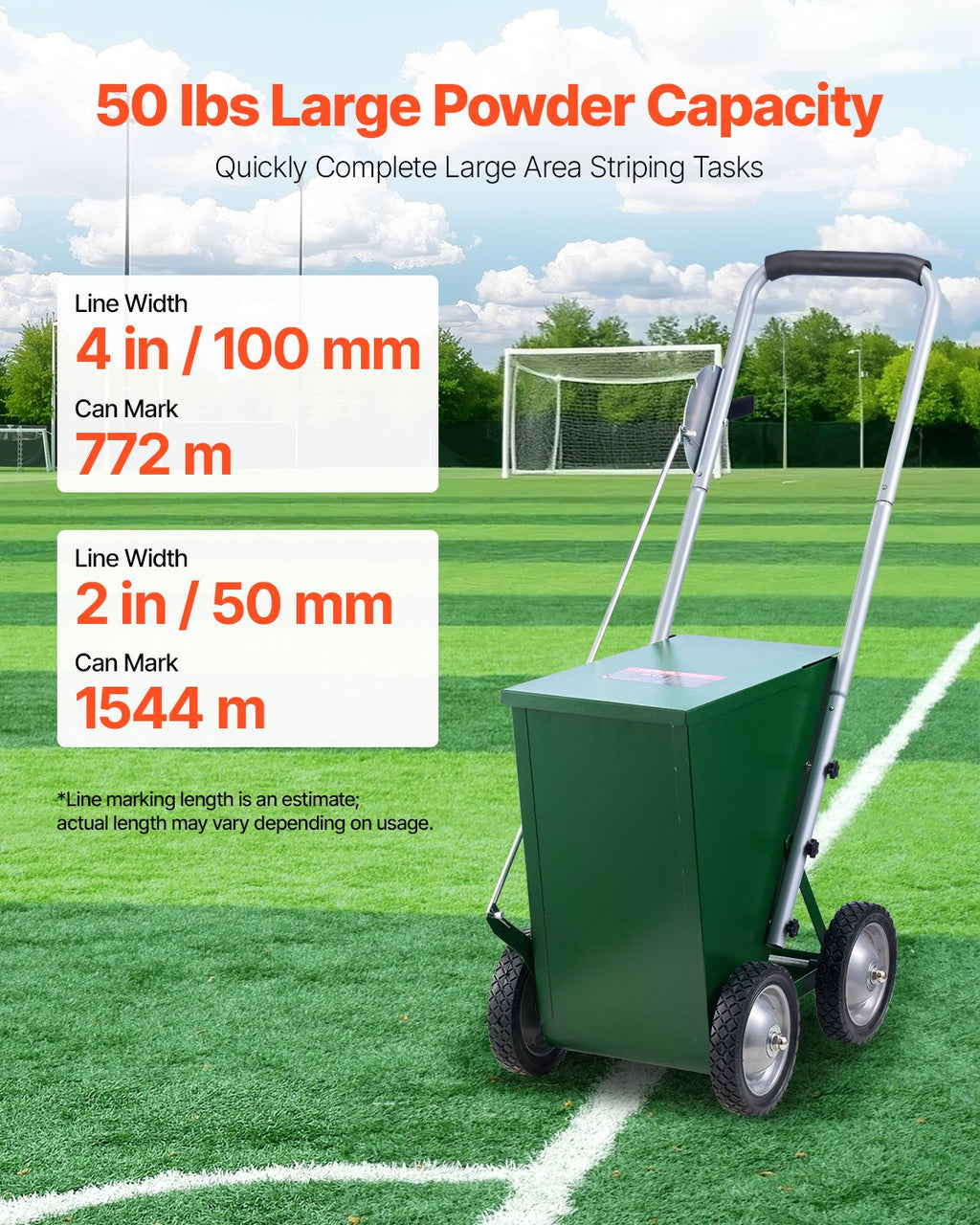 Aikščių žymėjimo vežimėlis VEVOR RFS-050, 22,7 kg talpa