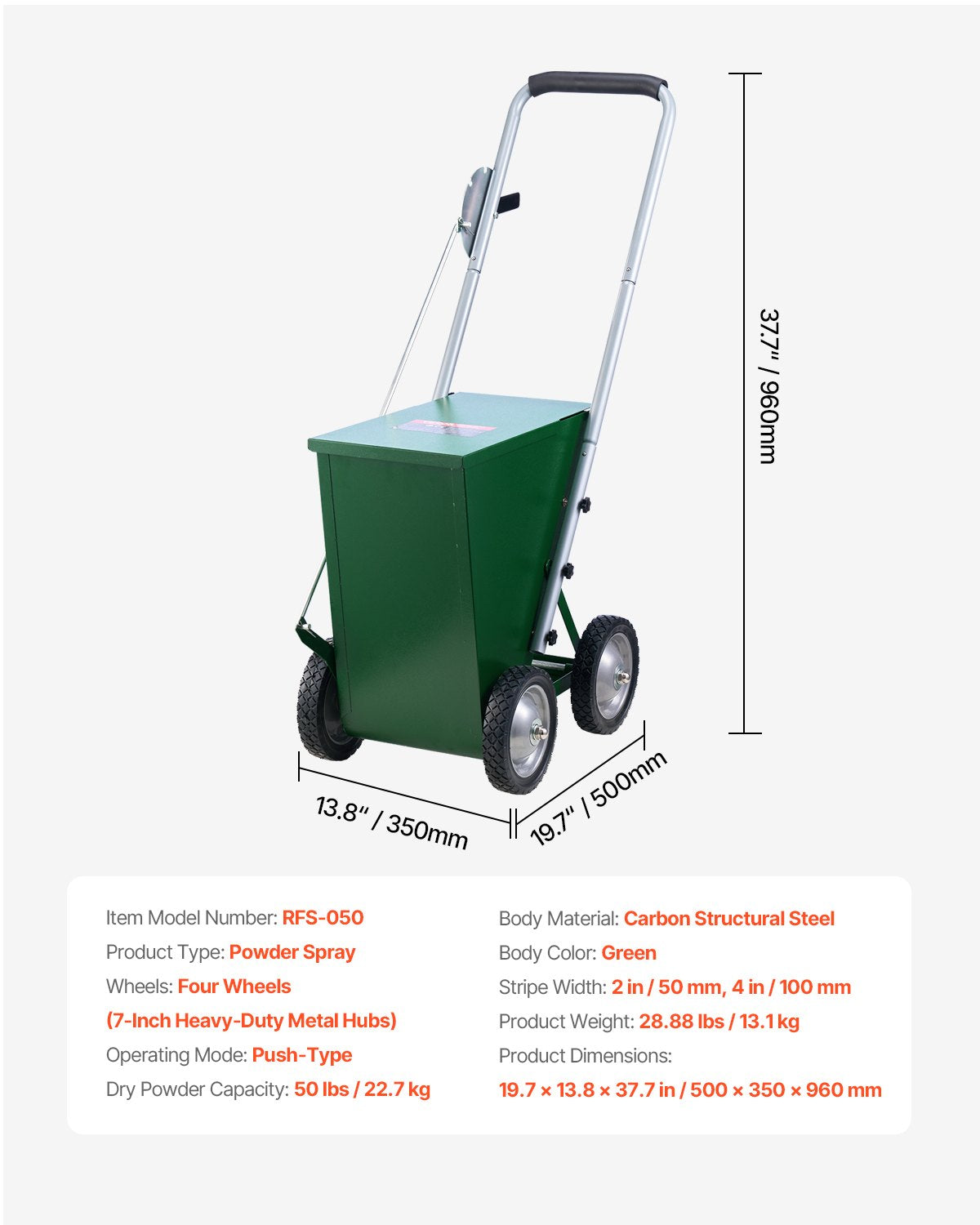 Aikščių žymėjimo vežimėlis VEVOR RFS-050, 22,7 kg talpa
